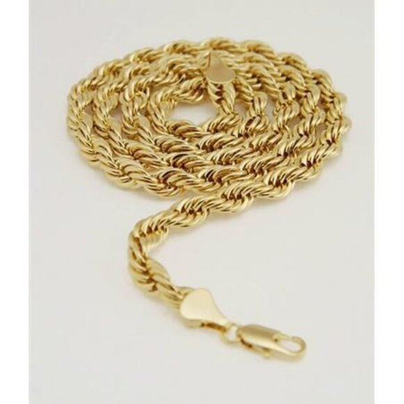 Unisex Gold Plated Solid Chain 24" 7mm Rope Chain Necklace 14K Gold Plated - Picture 2 of 5